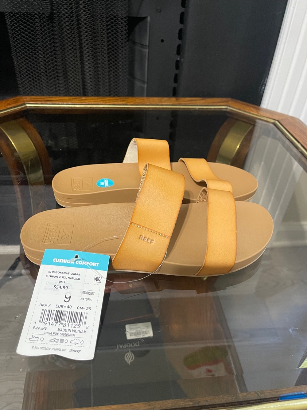 Reef Tan Double-Strap Slide Sandals